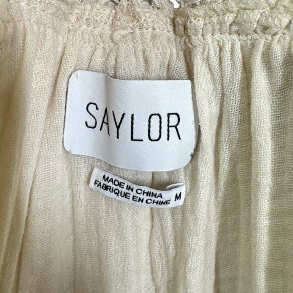 Saylor Nakai Blouse Medium Boho Cream Crochet Peasant Top Cottage Prairie Gauze - Picture 6 of 7